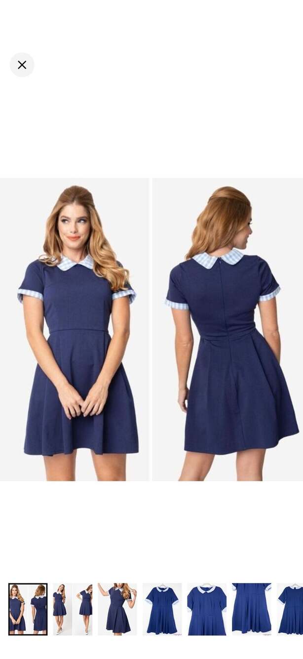Unique Vintage x Gwynnie Bee Navy Blue Gingham Collar Fit and Flare Dress